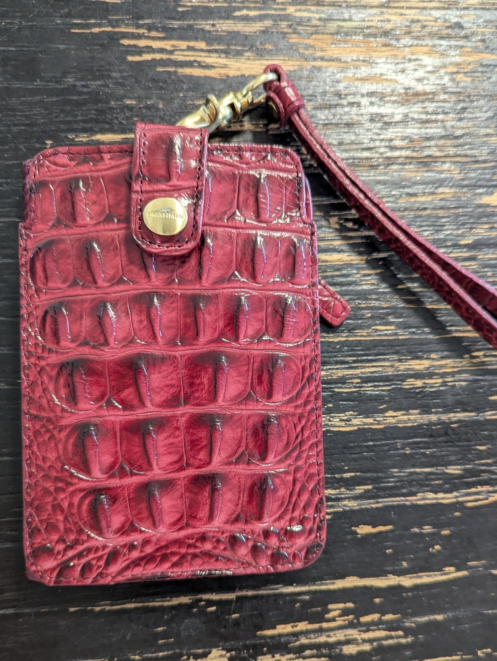 Brahmin Vintage Cell Phone Wallet Red Wine Melbourne Leather Crocodile EUC - Picture 2 of 14